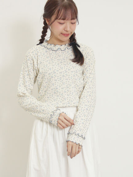 パターンメッシュローズ柄メロウハイネックカットソー（レッド/イエロー/ブルー/ラベンダー）｜Samansa Mos2（サマンサ モスモス）通販