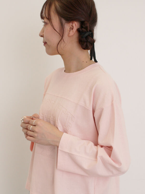 セール】 ピグメント加工ロゴ刺繍ロングTシャツ（オフホワイト