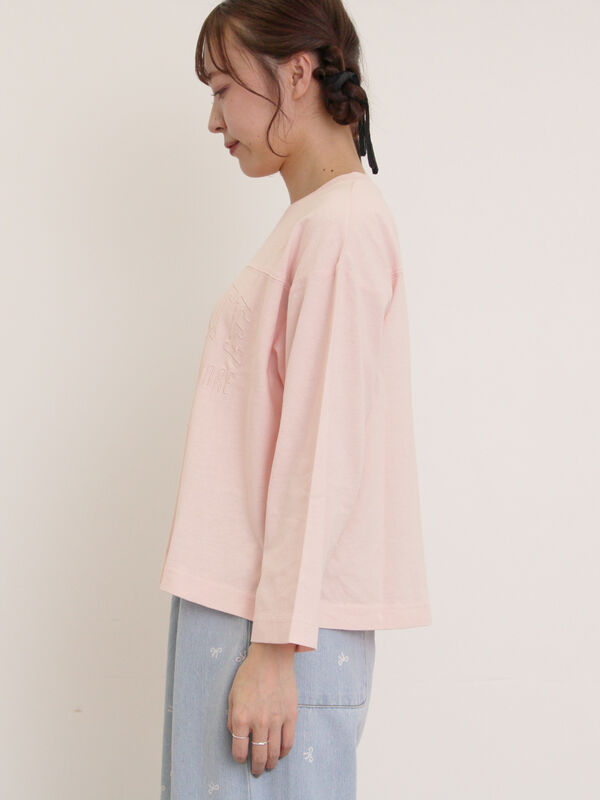 セール】 ピグメント加工ロゴ刺繍ロングTシャツ（オフホワイト