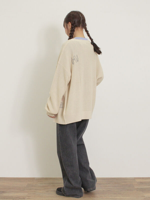 セール】 ハンド刺繍風ニットカーディガン（グレー/ネイビー