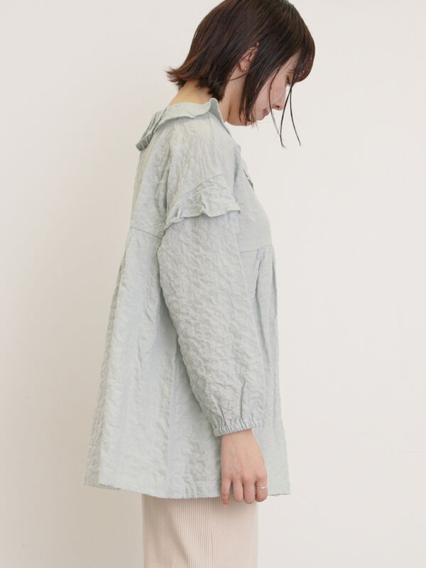 mon様 セール】 襟フリルVネックチュニック（オフホワイト/ブラック/イエロー