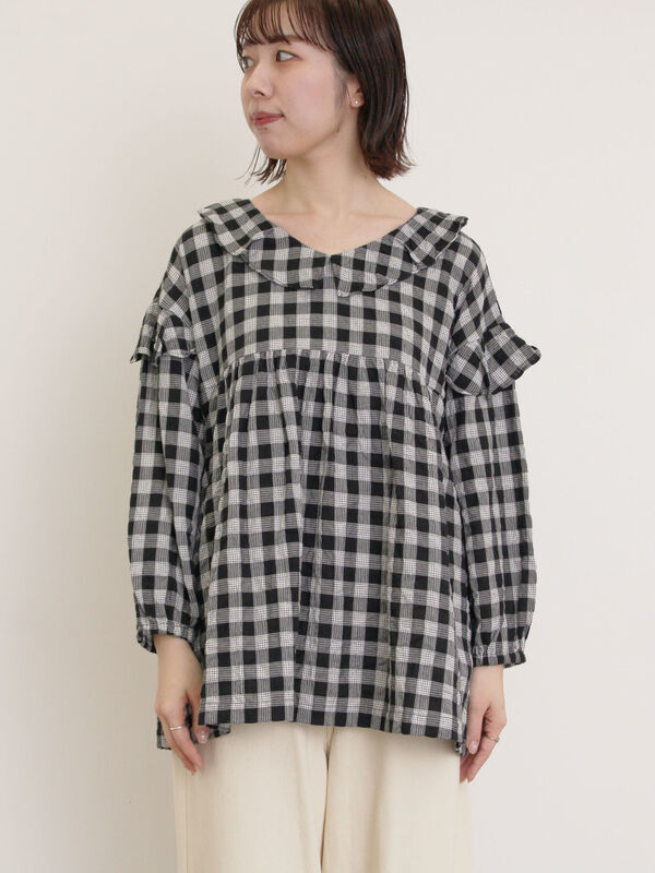 りん★新品★サマンサモスモス★フリル＊ふんわりチェックチュニックブラウス Samansa Mos2（サマンサ モスモス）の「フリルチュニック