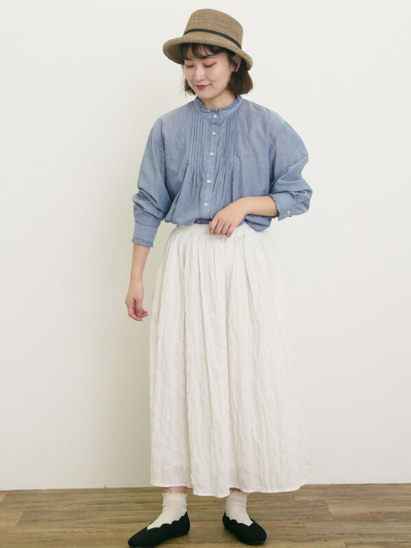 セール】 柄アソートフリルピンタックブラウス（グレー/ブラック