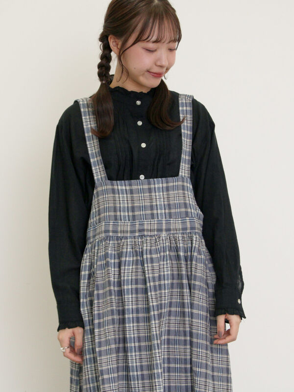 セール】 柄アソートフリルピンタックブラウス（グレー/ブラック