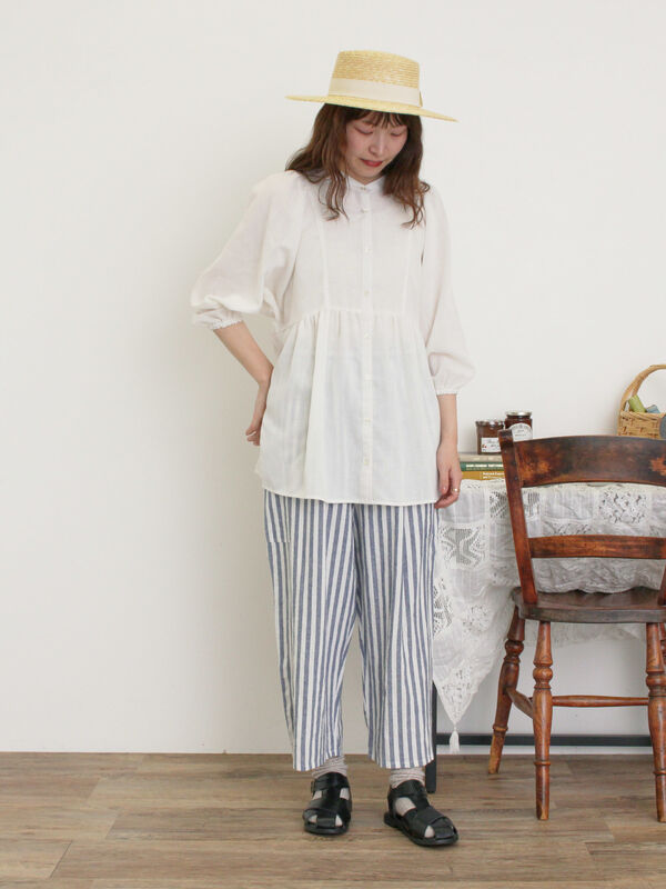 セール】 切替ギャザーオーバーブラウス（オフホワイト/ブラック