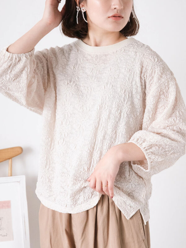 セール】 コクーンスリーブレーストップス（オフホワイト/ブラック