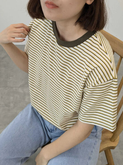 カス残しマルチボーダーTシャツ（ピンク/ブラウン/イエロー/グリーン）｜Samansa Mos2（サマンサ モスモス）通販