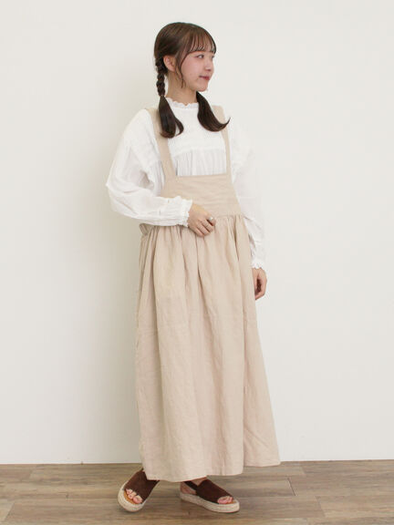 【Cross×Linen】ジャンスカ（ブラック/レッド/ベージュ/グリーン/ネイビー）｜Samansa Mos2（サマンサ モスモス）通販