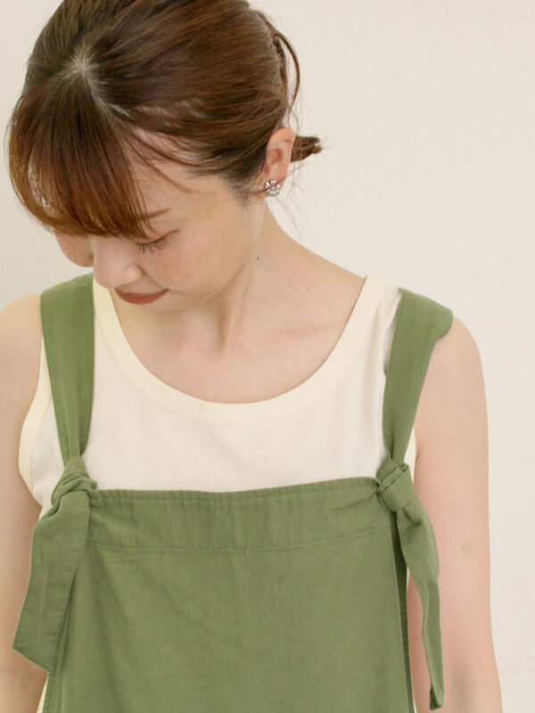 OMMO オリーブ色 ポケット付き トップス セール】 【USAコットン】ノースリーブ（ブラック/ブラウン/ブルー