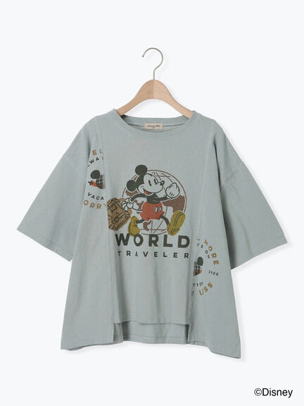 【Disney】ミッキー&フレンズ/パッチワークTシャツ（ベージュ/ミント/ブルー）｜Samansa Mos2（サマンサ モスモス）通販