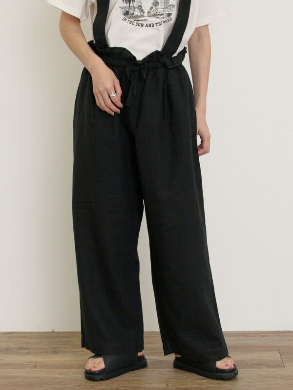 セール】 【Cross×Linen】サス付パンツ（ブラック/ベージュ/グリーン