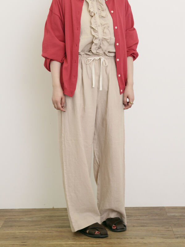 セール】 【Cross×Linen】サス付パンツ（ブラック/ベージュ/グリーン