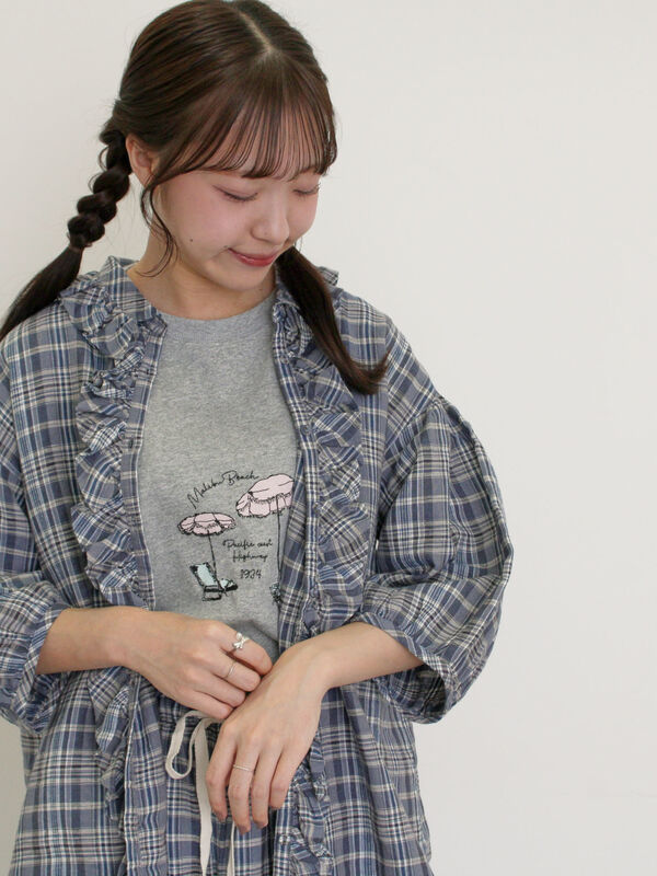 【Cross×Linen】フリルブラウス　サマンサモスモス　レッド セール】【Cross×Linen】フリルブラウス（シャツ/ブラウス
