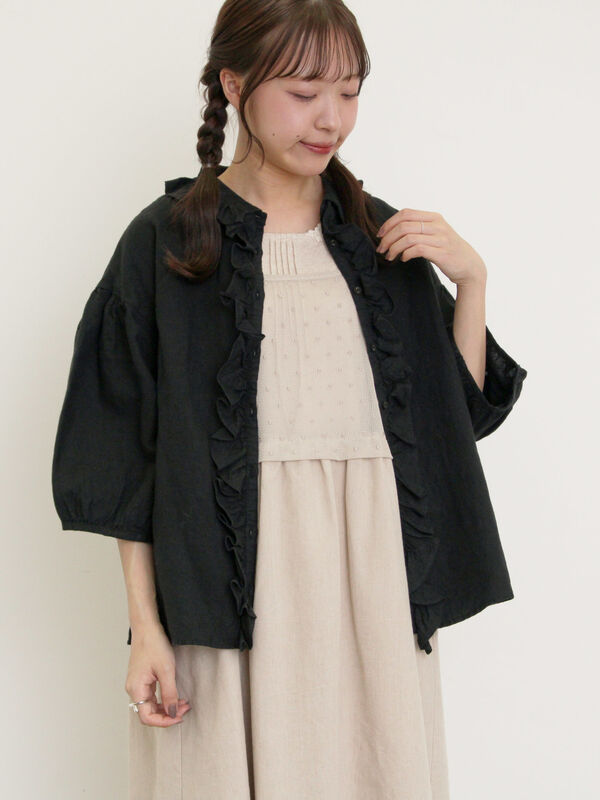 サマンサモスモス　スローリネンフリルブラウス セール】【Slow linen】柄アソートフリルブラウス（シャツ