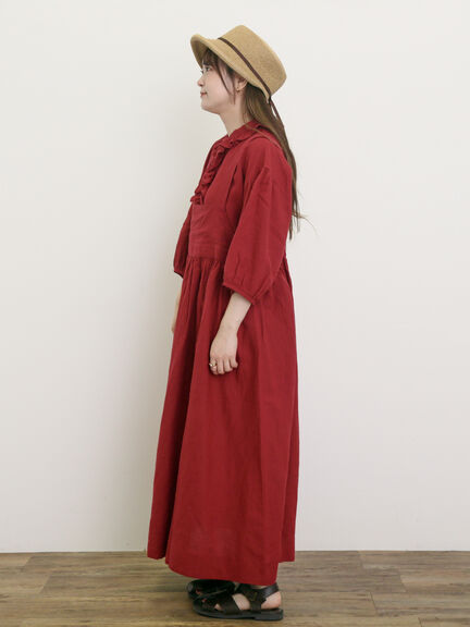 【Cross×Linen】フリルブラウス（ブラック/レッド/ベージュ/グリーン/ネイビー）｜Samansa Mos2（サマンサ モスモス）通販