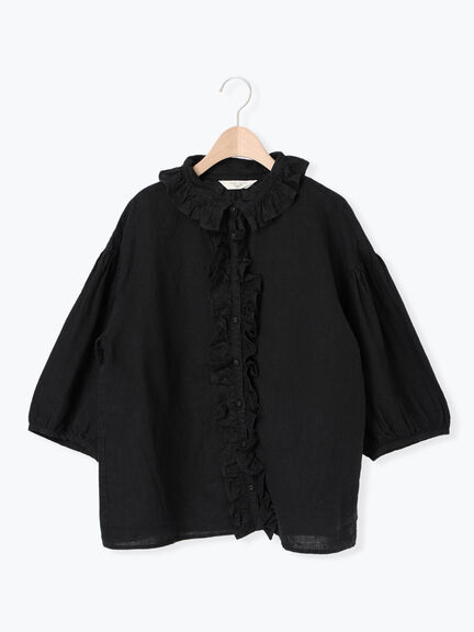【Cross×Linen】フリルブラウス（ブラック/レッド/ベージュ/グリーン/ネイビー）｜Samansa Mos2（サマンサ モスモス）通販