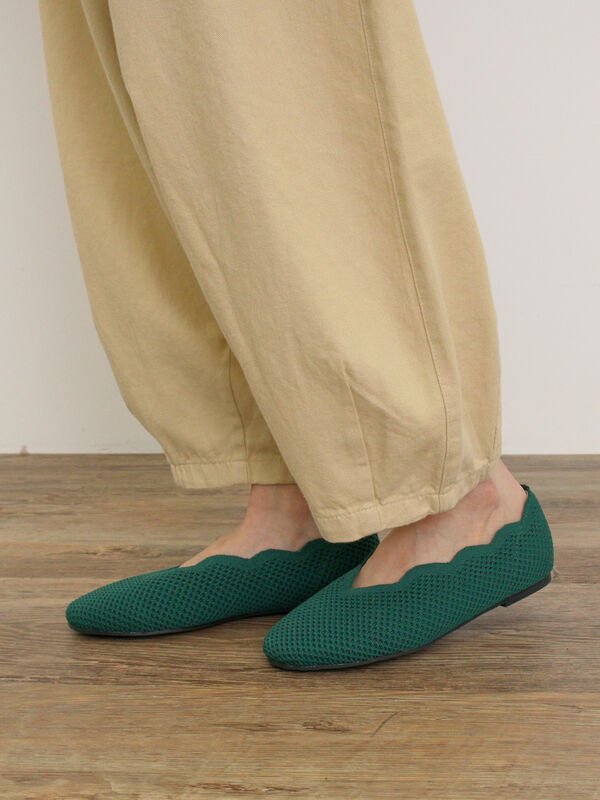 セール】 ニットスカラップバレエシューズ（ブラック/モカ/グリーン