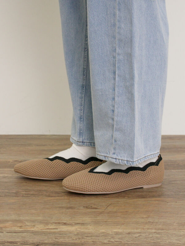 セール】 ニットスカラップバレエシューズ（ブラック/モカ/グリーン