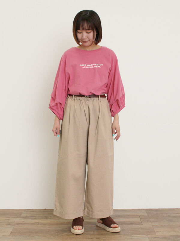 期間限定】 袖タックTシャツ（オフホワイト/チャコールグレー
