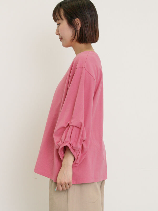 期間限定】 袖タックTシャツ（オフホワイト/チャコールグレー