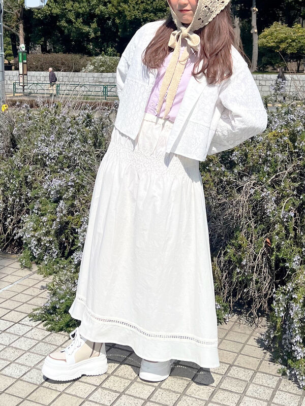 セール】 2WAYシャーリングスカート（オフホワイト/ブラック/ブルー