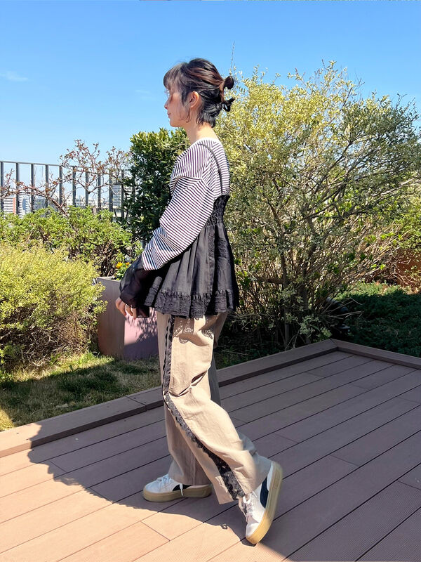 セール】 ナイロンレースラインパンツ（グレー/ネイビー/クリーム