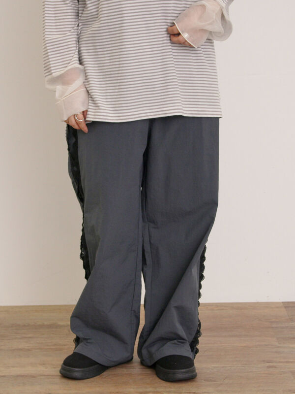 セール】 ナイロンレースラインパンツ（グレー/ネイビー/クリーム