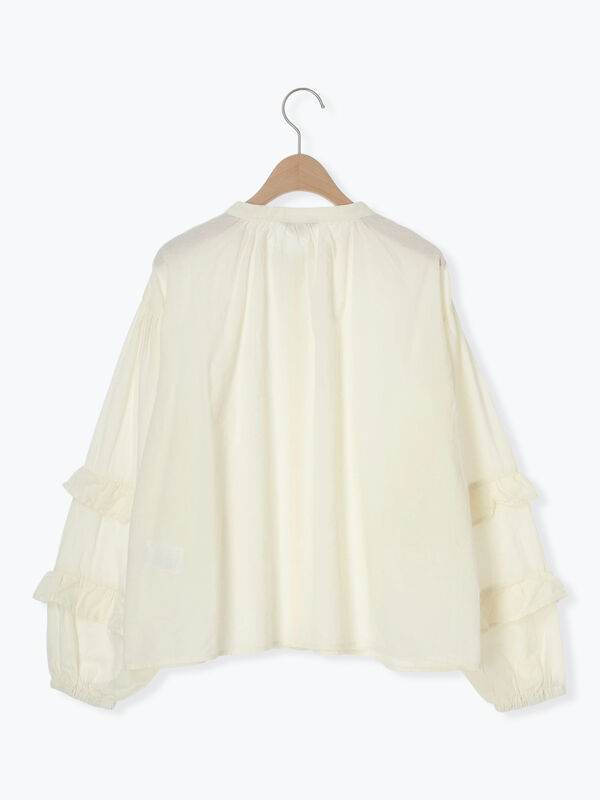 セール】 袖フリルスタンドネックブラウス（オフホワイト/ブラック