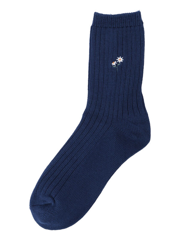 セール】 お花ワンポイント刺繍ソックス（ベージュ/ミント/ネイビー