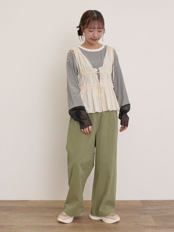 セール】 袖切替シアーボーダーTシャツ（グレー/ブラック/オレンジ