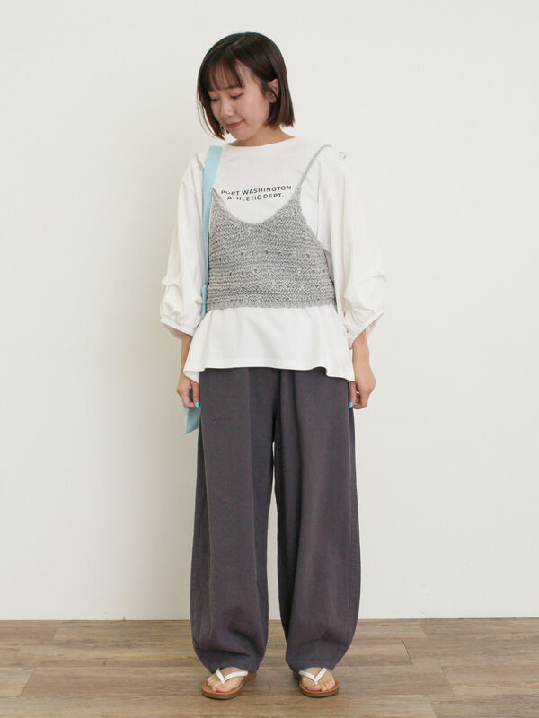 セール】 【M/Lサイズ】裾タックギャザーパンツ（チャコールグレー