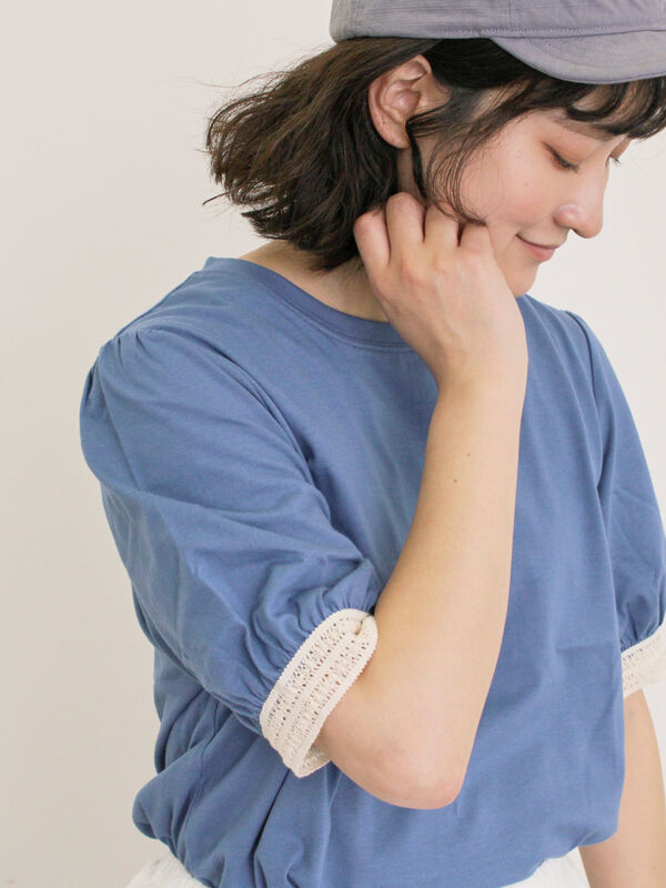 【汗染み防止】袖口レースパフスリーブTシャツ（オフホワイト/チャコールグレー/ブルー/キナリ）｜Samansa Mos2（サマンサ モスモス）通販