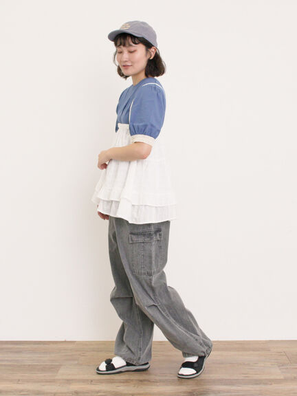 【汗染み防止】袖口レースパフスリーブTシャツ（オフホワイト/チャコールグレー/ブルー/キナリ）｜Samansa Mos2（サマンサ モスモス）通販