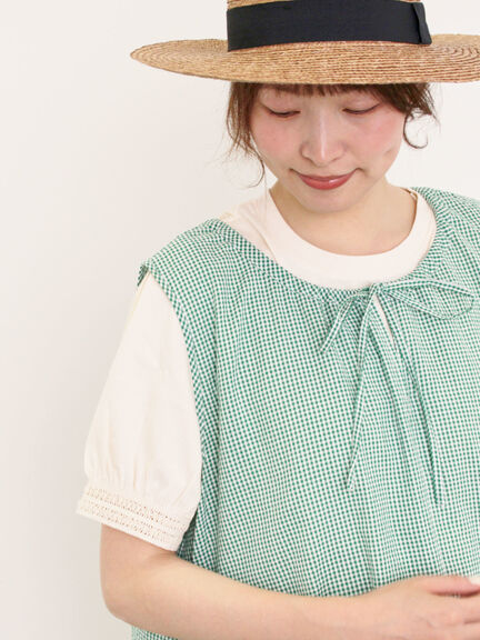 【汗染み防止】袖口レースパフスリーブTシャツ（オフホワイト/チャコールグレー/ブルー/キナリ）｜Samansa Mos2（サマンサ モスモス）通販