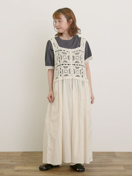 【汗染み防止】袖口レースパフスリーブTシャツ（オフホワイト/チャコールグレー/ブルー/キナリ）｜Samansa Mos2（サマンサ モスモス）通販