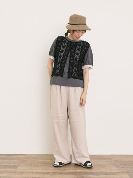 【汗染み防止】袖口レースパフスリーブTシャツ（オフホワイト/チャコールグレー/ブルー/キナリ）｜Samansa Mos2（サマンサ モスモス）通販