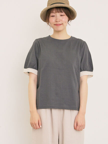 【汗染み防止】袖口レースパフスリーブTシャツ（オフホワイト/チャコールグレー/ブルー/キナリ）｜Samansa Mos2（サマンサ モスモス）通販