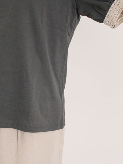 【汗染み防止】袖口レースパフスリーブTシャツ（オフホワイト/チャコールグレー/ブルー/キナリ）｜Samansa Mos2（サマンサ モスモス）通販