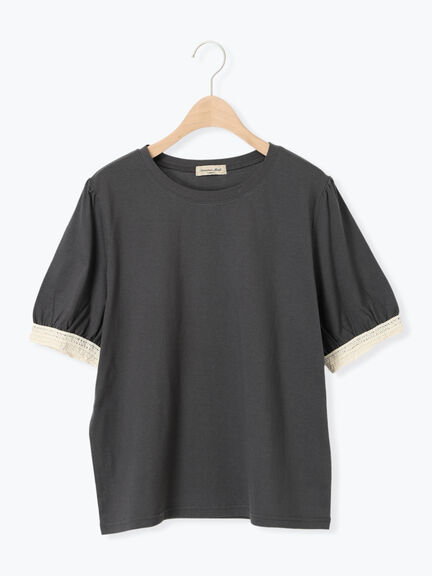 【汗染み防止】袖口レースパフスリーブTシャツ（オフホワイト/チャコールグレー/ブルー/キナリ）｜Samansa Mos2（サマンサ モスモス）通販