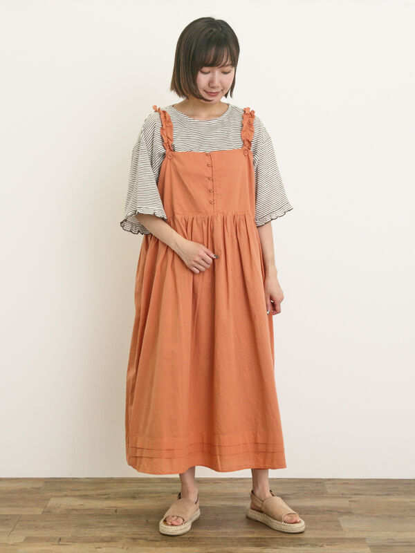 yori ボーダーヘムフリルカットソー ヘムフリルボーダーカットソー オレンジ