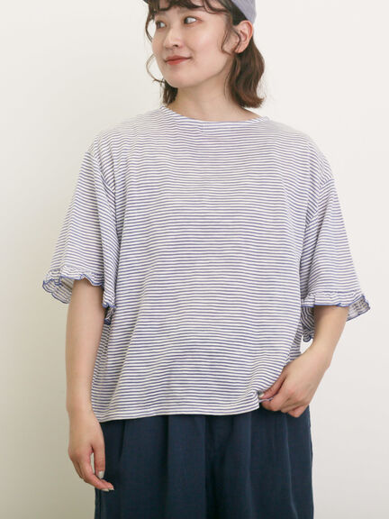 シアーボーダー袖口フリルTシャツ（ブラック/レッド/ブラウン/ラベンダー）｜Samansa Mos2（サマンサ モスモス）通販