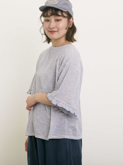 シアーボーダー袖口フリルTシャツ（ブラック/レッド/ブラウン/ラベンダー）｜Samansa Mos2（サマンサ モスモス）通販