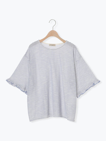 シアーボーダー袖口フリルTシャツ（ブラック/レッド/ブラウン/ラベンダー）｜Samansa Mos2（サマンサ モスモス）通販