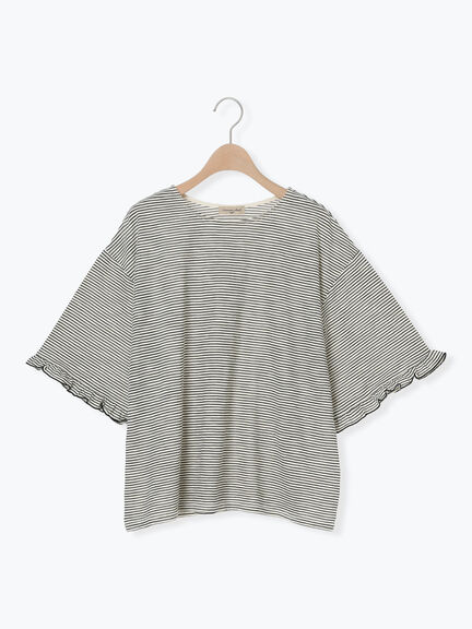 シアーボーダー袖口フリルTシャツ（ブラック/レッド/ブラウン/ラベンダー）｜Samansa Mos2（サマンサ モスモス）通販