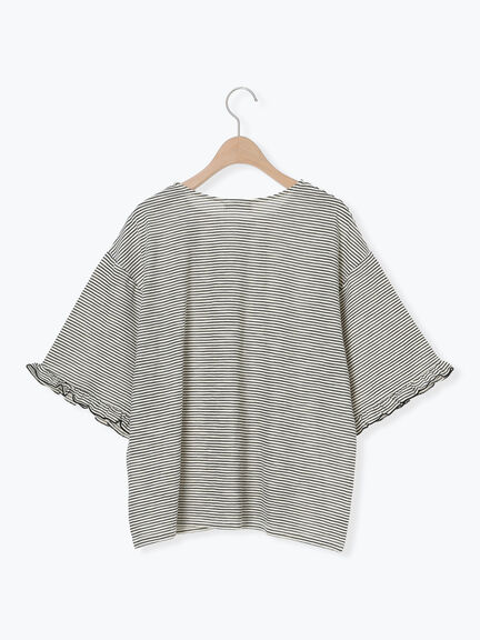シアーボーダー袖口フリルTシャツ（ブラック/レッド/ブラウン/ラベンダー）｜Samansa Mos2（サマンサ モスモス）通販