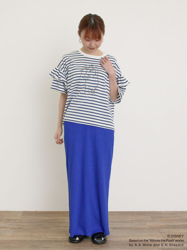 セール】 【Disney】くまのプーさん/肩フリルボーダーカットソー