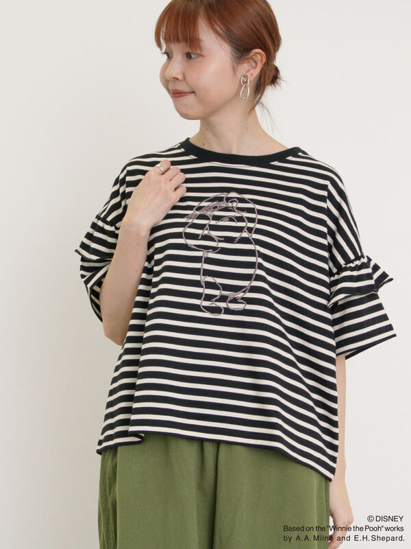 セール】 【Disney】くまのプーさん/肩フリルボーダーカットソー