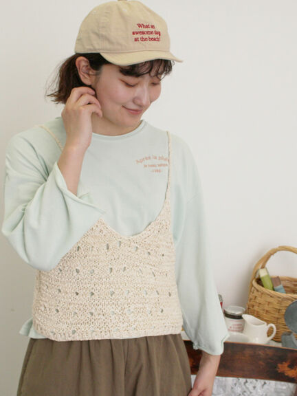 インレイ裏毛カットオフロゴ刺繍カットソー（グレー/チャコールグレー/ミント/キナリ）｜Samansa Mos2（サマンサ モスモス）通販