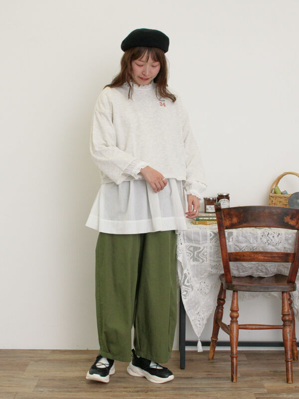 セール】 インレイ裏毛カットオフロゴ刺繍カットソー（グレー