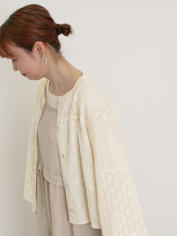 セール】 レースパッチワークジャケット（オフホワイト/ブラック